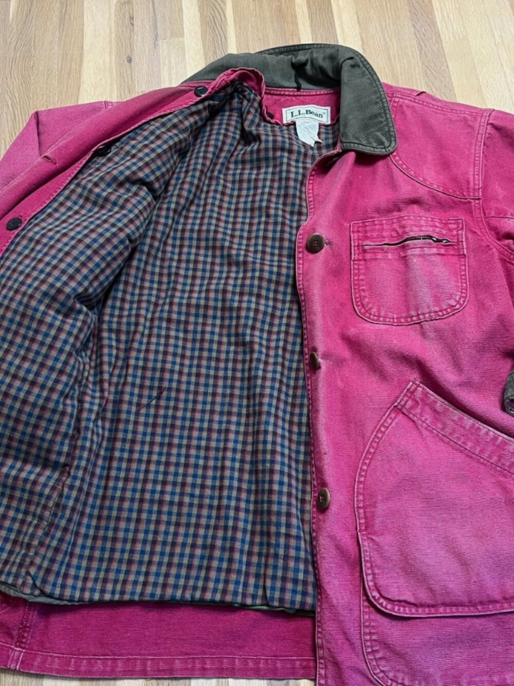 Vintage L.L Bean Cranberry/Pink Worn Canvas Barn Coat - Picture 6 of 11